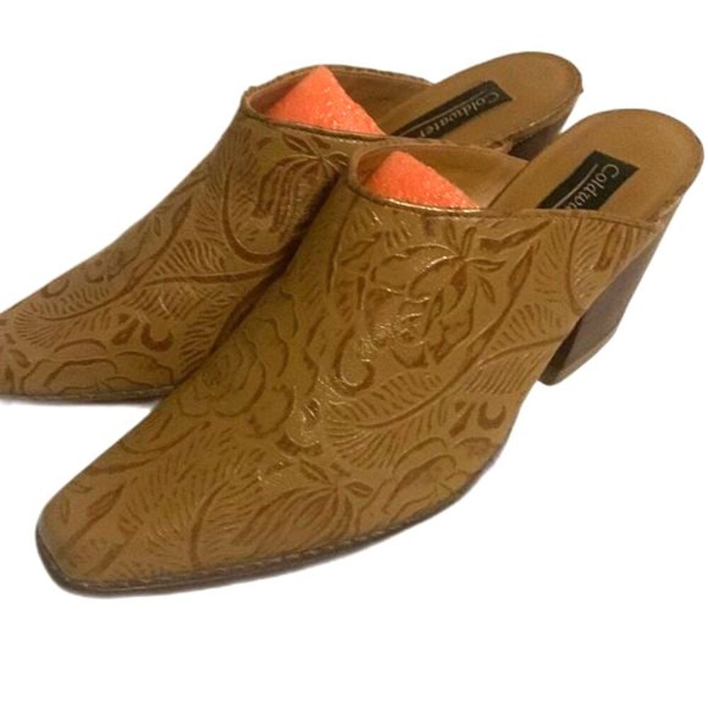 Vintage Brown Leather Western Cowboy Boot Style Mules Size 8.5M Y2K Boho Slip On